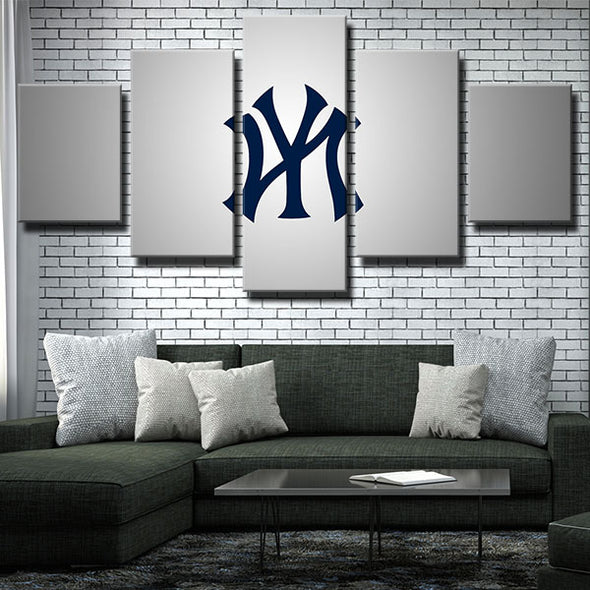 5 panel canvas art framed prints NY Yankees Grey LOGO wall decor-1201 (2)