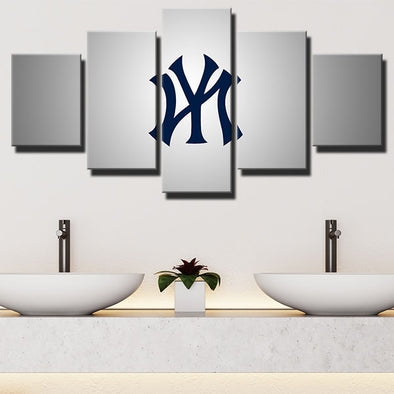 5 panel canvas art framed prints NY Yankees Grey LOGO wall decor-1201 (3)