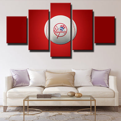 5 panel canvas art framed prints NY Yankees Red LOGO decor pictur-1201 (1)