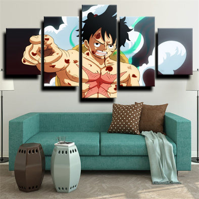 5 panel canvas art framed prints One Piece Monkey D. Luffy home decor-1200 (1)