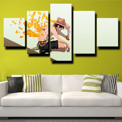 5 panel canvas art framed prints One Piece Portgas D. Ace home decor-1200 (1)