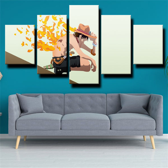 5 panel canvas art framed prints One Piece Portgas D. Ace home decor-1200 (2)