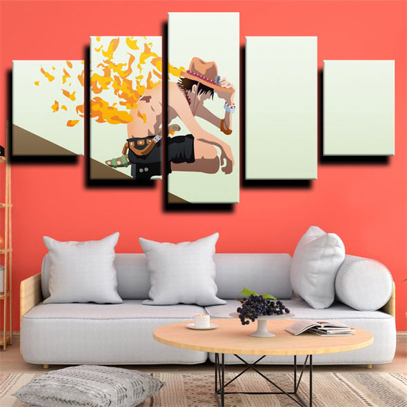 5 panel canvas art framed prints One Piece Portgas D. Ace home decor-1200 (3)