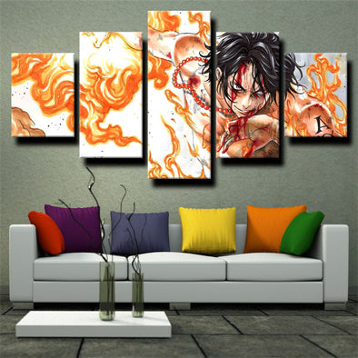 5 panel canvas art framed prints One Piece Portgas D. Ace wall picture-1200 (1)