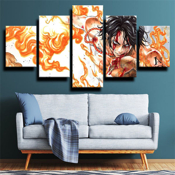 5 panel canvas art framed prints One Piece Portgas D. Ace wall picture-1200 (2)