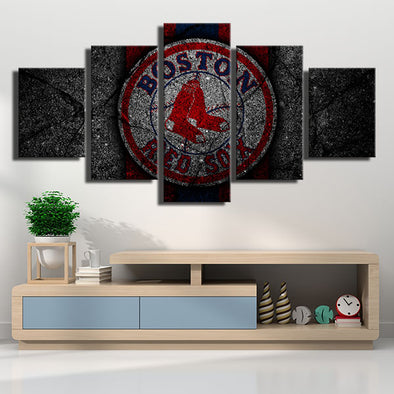 5 panel canvas art framed prints  Red Sox Black stone wall picture-50015 (1)