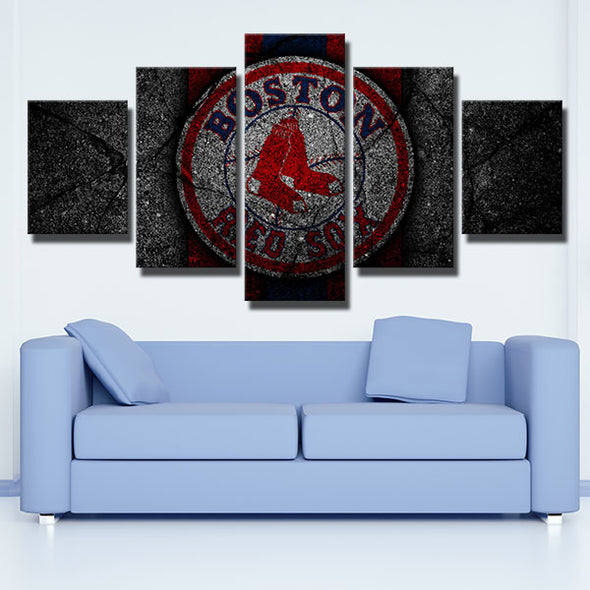 5 panel canvas art framed prints  Red Sox Black stone wall picture-50015 (2)
