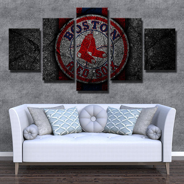 5 panel canvas art framed prints  Red Sox Black stone wall picture-50015 (3)