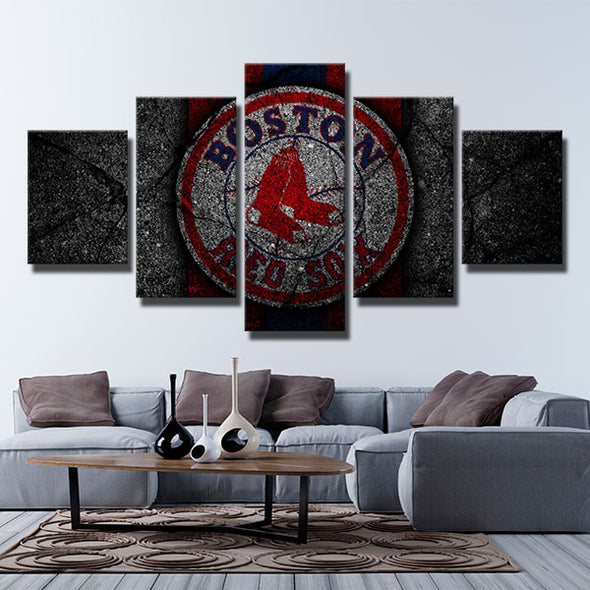 5 panel canvas art framed prints  Red Sox Black stone wall picture-50015 (4)