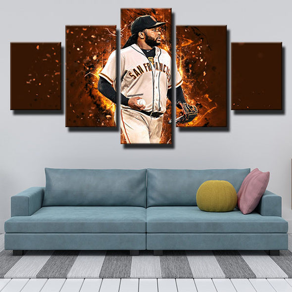 5 panel canvas art framed prints The G's Johnny Cueto wall picture-1201 (2)