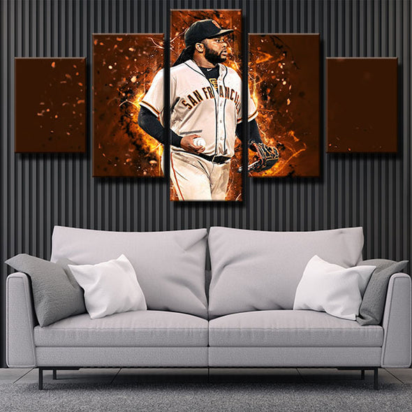 5 panel canvas art framed prints The G's Johnny Cueto wall picture-1201 (4)