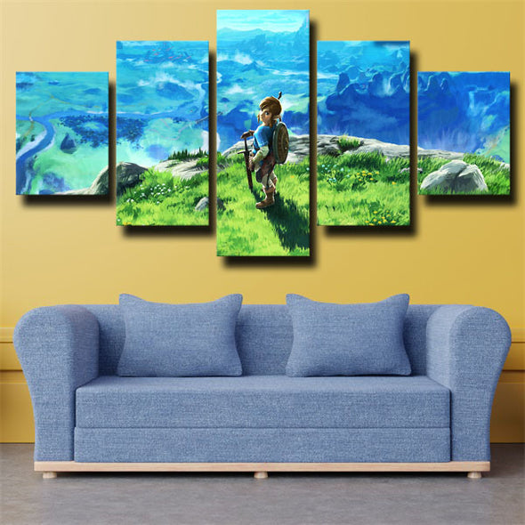 5 panel canvas art framed prints The Legend of Zelda Link wall decor-1610 (2)