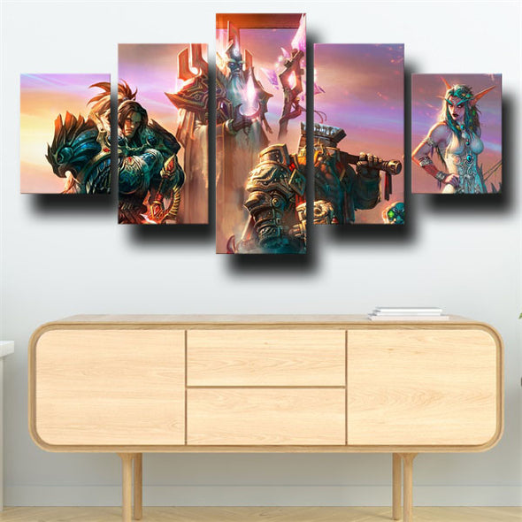 5 panel canvas art framed prints WOW Legion characters live room decor-1211 (2)