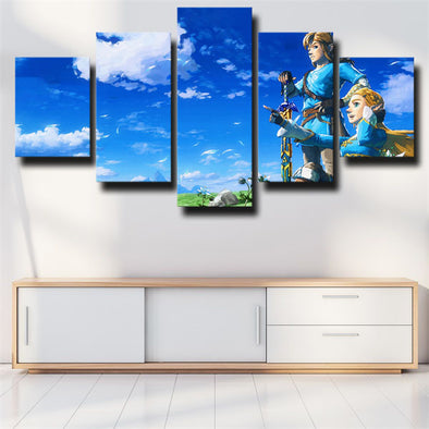5 panel canvas art framed prints Zelda Link and Zelda home decor-1609 (1)
