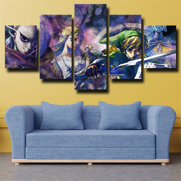 5 panel canvas art framed prints Zelda main characters wall picture-1601 (1)