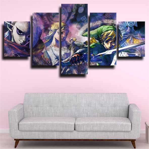 5 panel canvas art framed prints Zelda main characters wall picture-1601 (3)