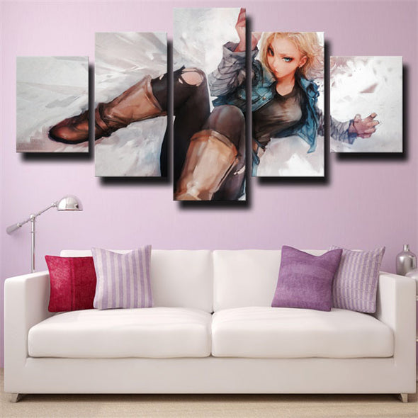 5 panel canvas art framed prints dragon ball Android 18 decor picture-1908 (2)