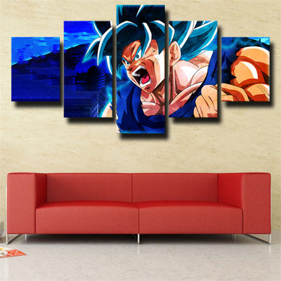 5 panel canvas art framed prints dragon ball Goku live room decor blue-2067 (1)