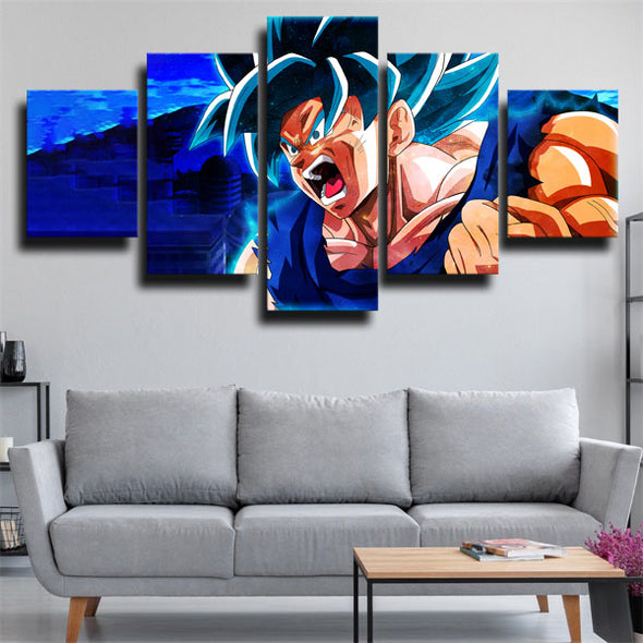 5 panel canvas art framed prints dragon ball Goku live room decor blue-2067 (3)