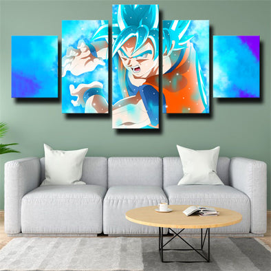 5 panel canvas art framed prints dragon ball blue Son Goku wall decor-1991 (1)