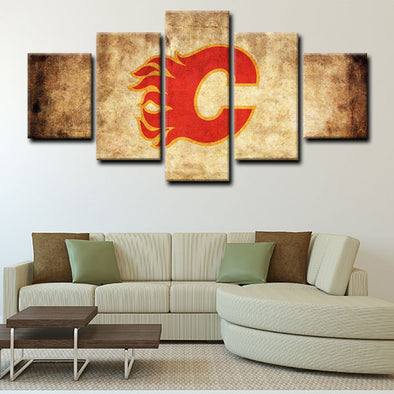5 panel canvas art  prints  Calgary Flames live room decor1203 (1)