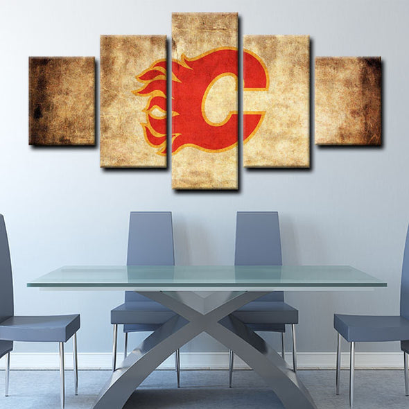 5 panel canvas art  prints  Calgary Flames live room decor1203 (2)