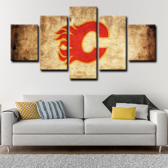 5 panel canvas art  prints  Calgary Flames live room decor1203 (4)