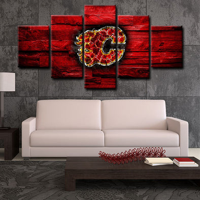 5 panel canvas framed prints Calgary Flames home decor1202 (1)