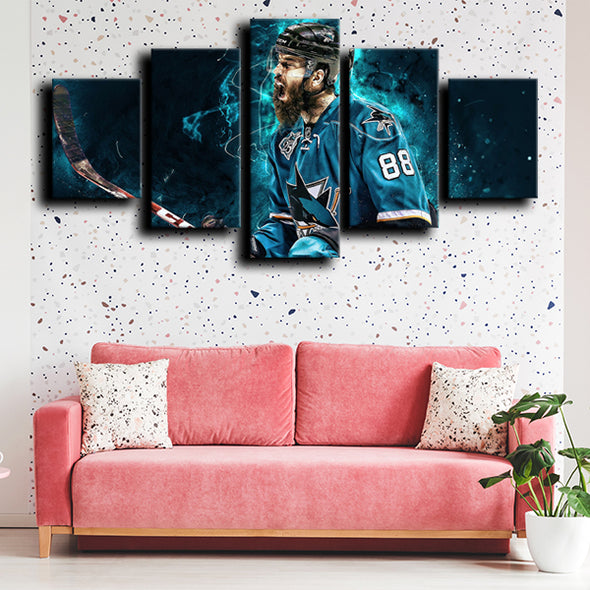 5 panel canvas paintings art prints San Jose Sharks Burns home decor-1203 (4)