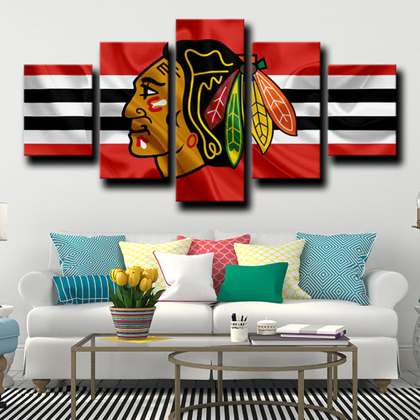 5 panel canvas wall art  Chicago Blackhawks Logo decor picture-1227 (1)
