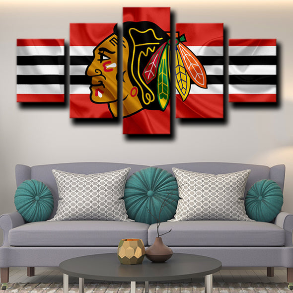 5 panel canvas wall art  Chicago Blackhawks Logo decor picture-1227 (2)