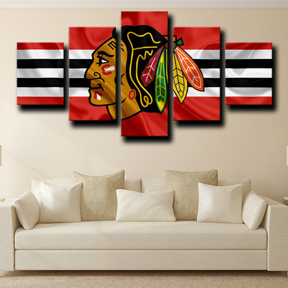 5 panel canvas wall art  Chicago Blackhawks Logo decor picture-1227 (3)