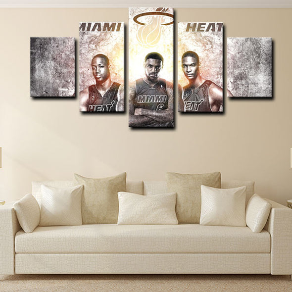 5 panel canvas wall art framed prints  Miami Heat decor picture1205 (3)