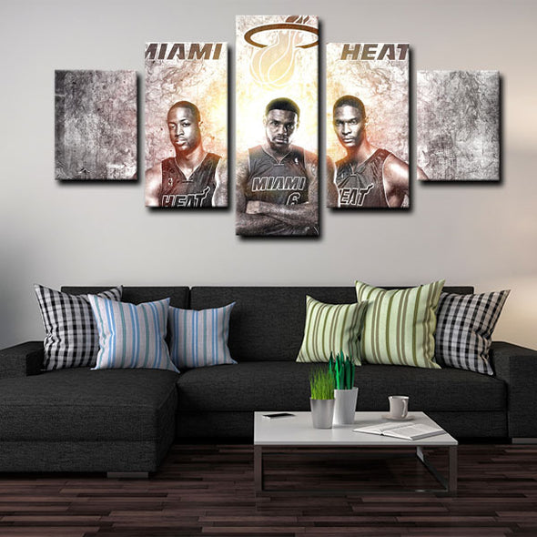 5 panel canvas wall art framed prints  Miami Heat decor picture1205 (4)