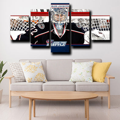 5 panel canvas wall art prints Blue Jackets Goaltender home decor-1213 (1)