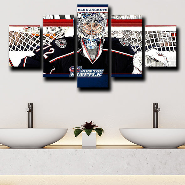 5 panel canvas wall art prints Blue Jackets Goaltender home decor-1213 (2)