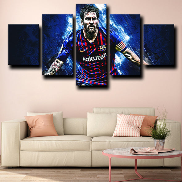 5 panel canvas wall art prints FC Barcelona Messi home decor-1229 (3)