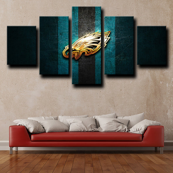 5 panel custom canvas art Philadelphia Eagles Logo Gold room decor-1207 (1)
