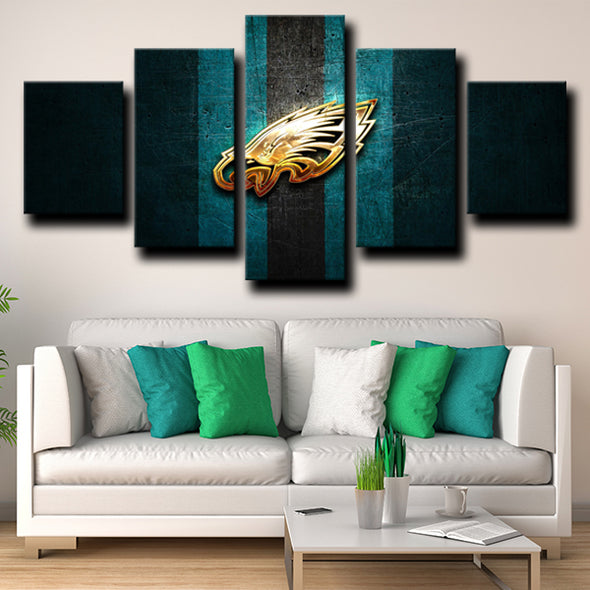 5 panel custom canvas art Philadelphia Eagles Logo Gold room decor-1207 (2)