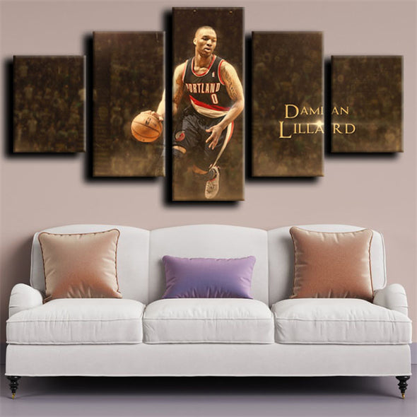 5 panel custom canvas art prints Blazers MVP Lillard live room decor-1223 (2)