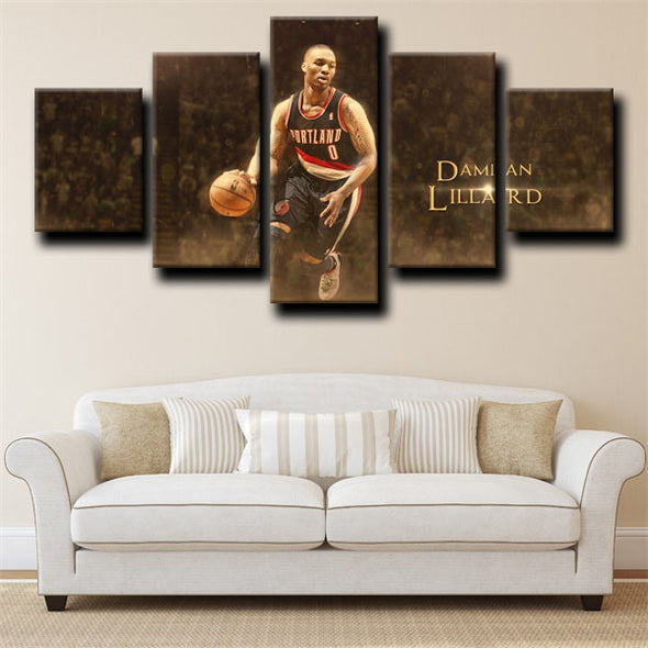 5 panel custom canvas art prints Blazers MVP Lillard live room decor-1223 (4)