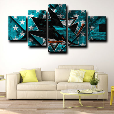 5 panel custom canvas prints San Jose Sharks Logo live room decor-1207 (1)