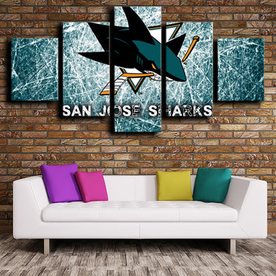 5 panel custom canvas prints San Jose Sharks Logo live room decor-1214 (1)