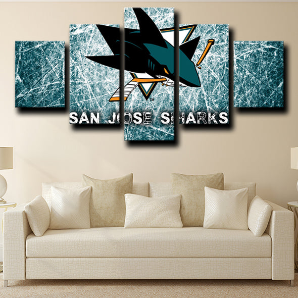 5 panel custom canvas prints San Jose Sharks Logo live room decor-1214 (2)
