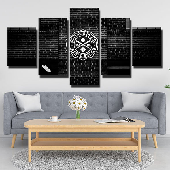 5 panel modern art canvas prints Red Sox Black round sign wall decor-50021 (1)
