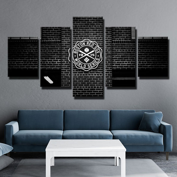5 panel modern art canvas prints Red Sox Black round sign wall decor-50021 (3)