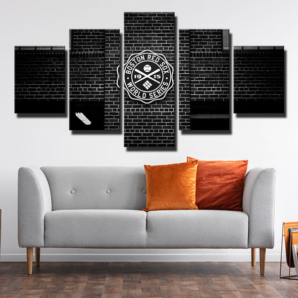 5 panel modern art canvas prints Red Sox Black round sign wall decor-50021 (4)