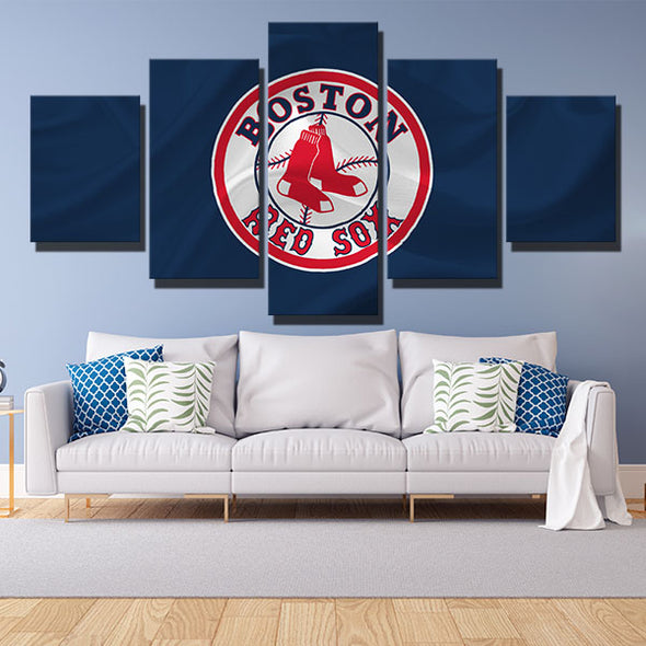 5 panel modern art canvas prints Red Sox Blue uniform home decor-50010 (1)
