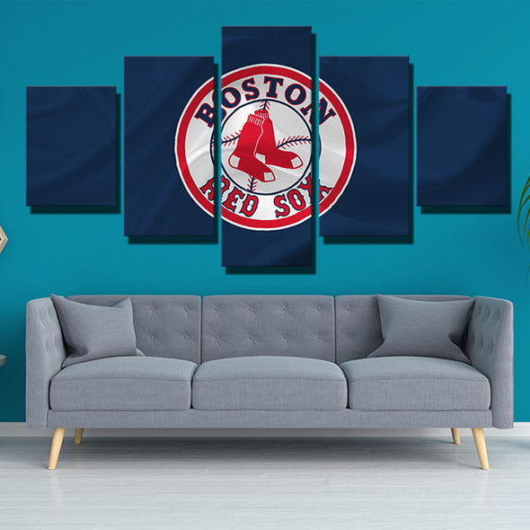 5 panel modern art canvas prints Red Sox Blue uniform home decor-50010 (4)