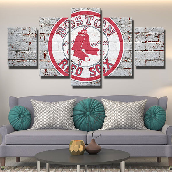 5 panel modern art canvas prints Red Sox Red brick wall wall picture-50027 (3)